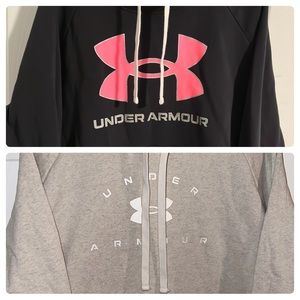 Two Under Armour Hoodies Size 3X - Black with Pink/Silver and Beige with White